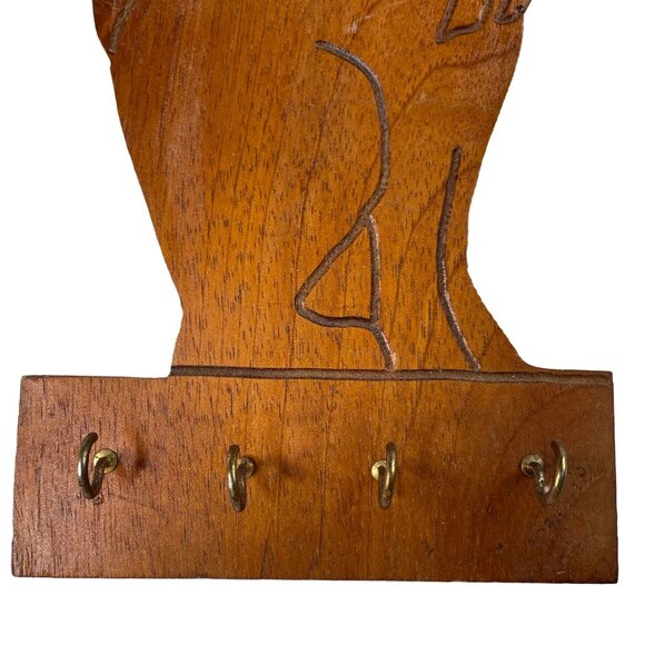 Pet Love Key Holder Wall Hanging Vintage Wood Carved Handmade Cat Feline u - Picture 3 of 7